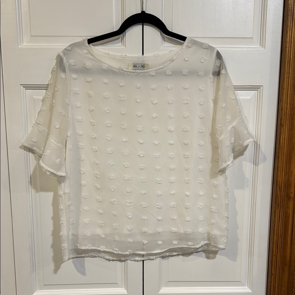 She + Sky Cream Flutter Sleeve Blouse